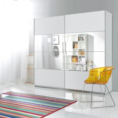 Armoire design 180cm. 2 portes avec miroirs modulables. Couleur blanc mat. Collection EOS