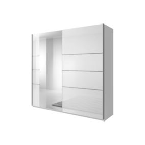 Armoire design 2 portes 220 cm avec miroir. Couleur blanc brillant. Collection EOS