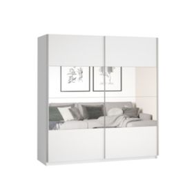 Armoire design 220cm. 2 portes avec miroirs modulables. Couleur blanc mat. Collection EOS