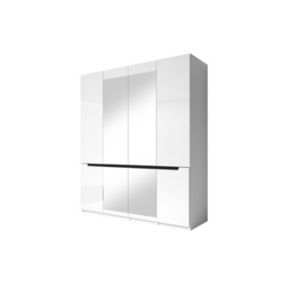 Armoire design 4 portes et 2 miroirs couleur blanche finitions glossy - LUCIA