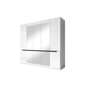 Armoire design 5 portes et 3 miroirs couleur blanche finitions glossy - LUCIA