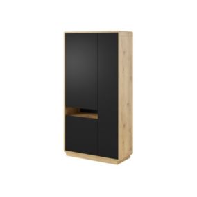 Armoire design avec niche éclairée collection VILLA. Couleur chêne et noir.