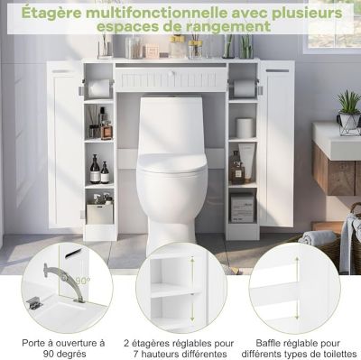 Armoire Dessus Toilette Meuble de Salle de Bains 4 Casiers des Deux Côtés Blanc