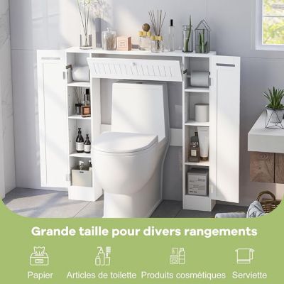 Armoire Dessus Toilette Meuble de Salle de Bains 4 Casiers des Deux Côtés Blanc