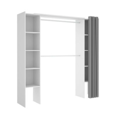 Armoire Dgond, Structure pour dressing, Cintre ouvert extensible, 180x50h205 cm, Blanc et Gris