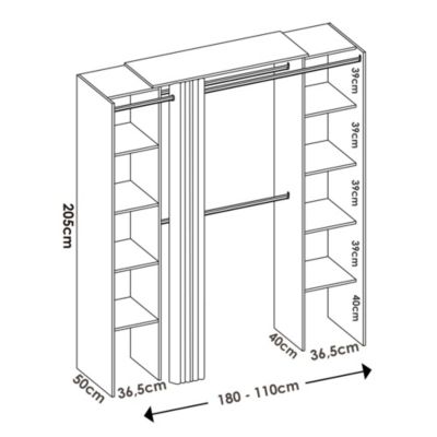 Armoire Dgond, Structure pour dressing, Cintre ouvert extensible, 180x50h205 cm, Blanc et Gris