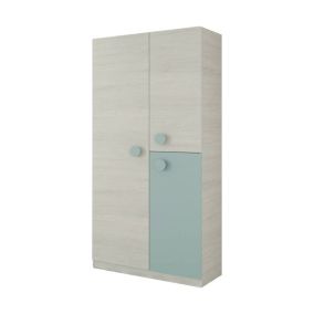 Armoire Dgorett, Armoire pour chambre d'enfant, Armoire avec 3 portes et 3 Etageres, 90x52h200 cm, Gris et Vert Aqua