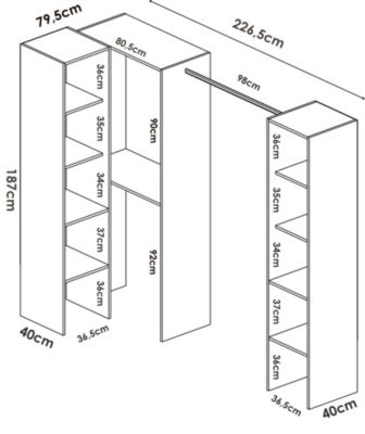 Armoire Dluvumb, Structure pour dressing d'angle, Cintre d'angle ouvert, 226x79h186 cm, Blanc