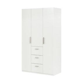 Armoire Dmagnini, Armoire de chambre avec 3 portes battantes, Armoire avec tringle à vêtements et 3 Etageres, 117x52h203 cm, Blanc