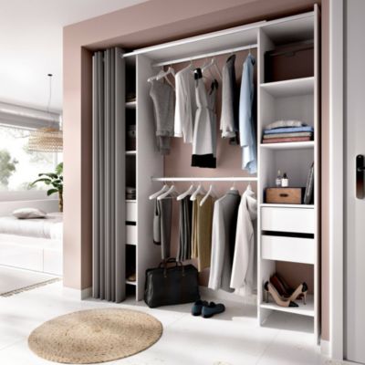 Armoire Dmanari, Structure pour dressing, Cintre ouvert, 180x50h205 cm, Blanc et Gris