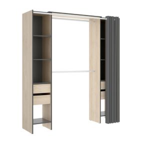 Armoire Dmanari, Structure pour dressing, Cintre ouvert, 180x50h205 cm, Chêne et Anthracite