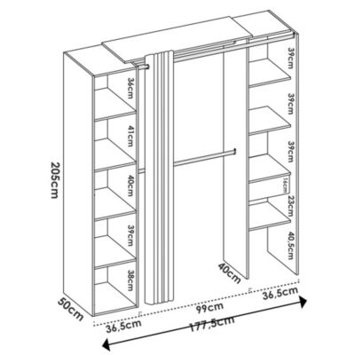 Armoire Dmancin, Structure pour dressing, Cintre ouvert, 177x52h205 cm, Blanc et Anthracite