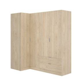 Armoire Dmellin, Armoire d'angle pour chambre à coucher, Armoire d'angle avec 4 portes battantes, 174x91h184 cm, Chêne