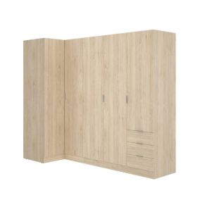 Armoire Dmezzan, Armoire d'angle pour chambre à coucher, Armoire d'angle avec 5 portes battantes, 214x91h184 cm, Chêne