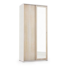 Armoire Dmontic, Armoire avec 2 portes coulissantes et miroir, 90x45h195 cm, Chêne et Blanc