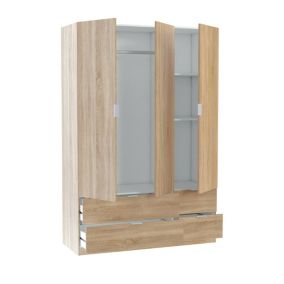 Armoire Dob, Armoire de chambre avec 3 portes et 2 tiroirs, Armoire à vêtements, 135x52h200 cm, Chêne