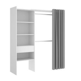 Armoire Dober, Structure pour dressing, Cintre ouvert, 160x50h205 cm, Blanc et Gris