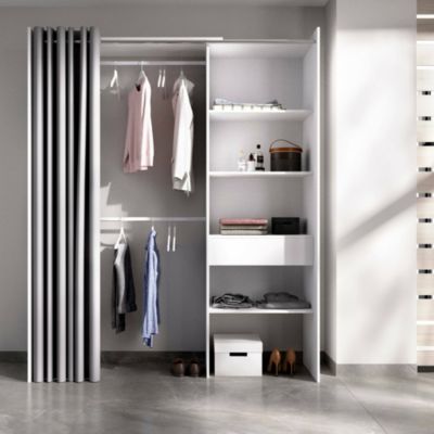 Armoire Dober, Structure pour dressing, Cintre ouvert, 160x50h205 cm, Blanc et Gris