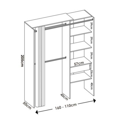 Armoire Dober, Structure pour dressing, Cintre ouvert, 160x50h205 cm, Blanc et Gris