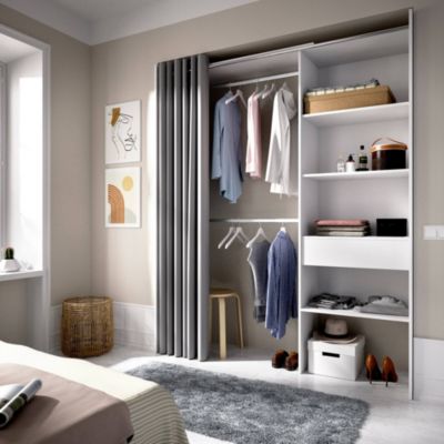 Armoire Dober, Structure pour dressing, Cintre ouvert, 160x50h205 cm, Blanc et Gris