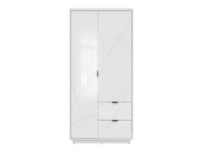 Armoire à double porte avec 2 tiroirs , coloris Blanc brillant/Blanc haute brillance - L. 94 x P. 56,5 x H. 200,5 cm
