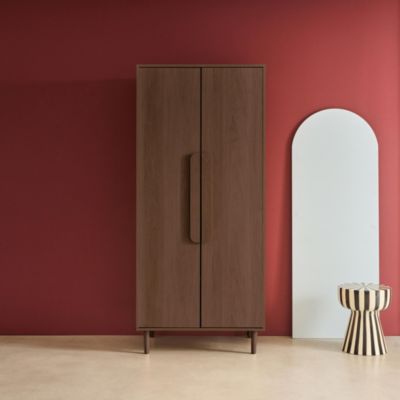 Armoire dressing décor bois de noyer 2 portes. étagères et penderie - L 80 x P 55 x H 180cm - Juliana