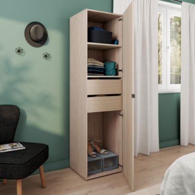 Armoire effet chêne 2 tiroirs GoodHome Atomia H. 187,5 x L. 50 x P. 45 cm