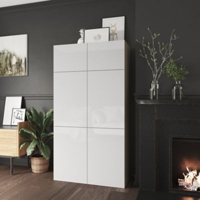 Armoire effet chêne 6 portes blanches GoodHome Atomia H. 187,5 x L. 100 x P. 47 cm