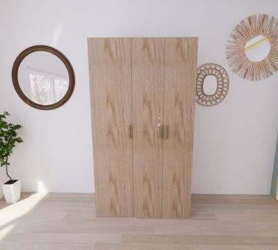 Armoire effet chêne double penderie 3 tiroirs GoodHome Atomia H. 225 x L. 125 x P. 58 cm