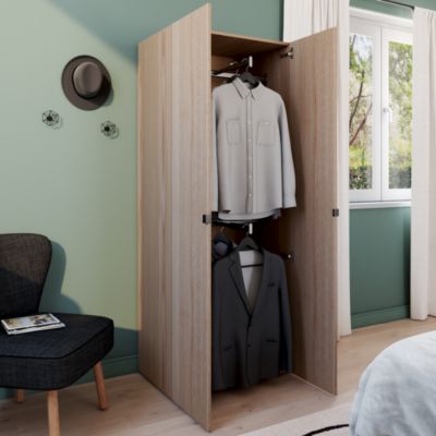 Armoire effet chêne double penderie GoodHome Atomia H. 187,5 x L. 75 x P. 45 cm