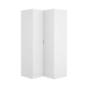 Armoire Elgon, Armoire d'angle pour chambre à coucher, Armoire d'angle avec 2 portes battantes, 91x93h184 cm, Blanc