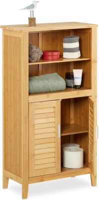 Armoire en Bambou Salle de Bain +  2 Portes Ajourees 92 x 50 x 25 cm