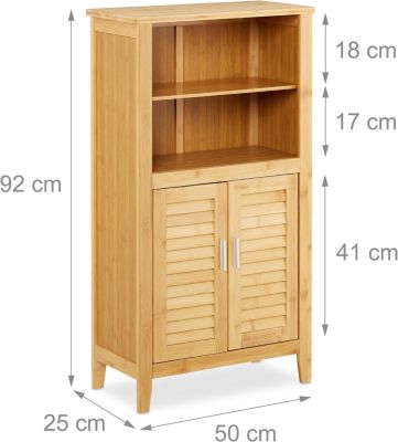 Armoire en Bambou Salle de Bain +  2 Portes Ajourees 92 x 50 x 25 cm