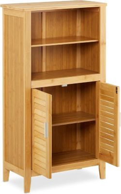 Armoire en Bambou Salle de Bain +  2 Portes Ajourees 92 x 50 x 25 cm