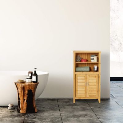 Meuble Salle De Bain Bambou BEA - 1 Porte + 3 Étages - Gain De Place 30x30x170cm