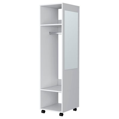 Armoire en mélamine Kronospan, trois étagères, tringle à vêtements et miroir inclus, Blanc, 160 cm X 40 cm X 48 cm