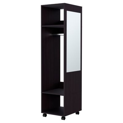 Armoire en mélamine Kronospan, trois étagères, tringle à vêtements et miroir inclus, Noir, 160 cm X 40 cm X 48 cm