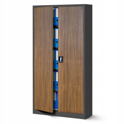 Armoire en métal verrouillable JAN, 900 x 1850 x 400 mm, Eco Design: anthracite/ couleur noyer