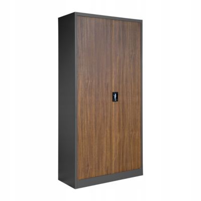 Armoire en métal verrouillable JAN, 900 x 1850 x 400 mm, Eco Design: anthracite/ couleur noyer