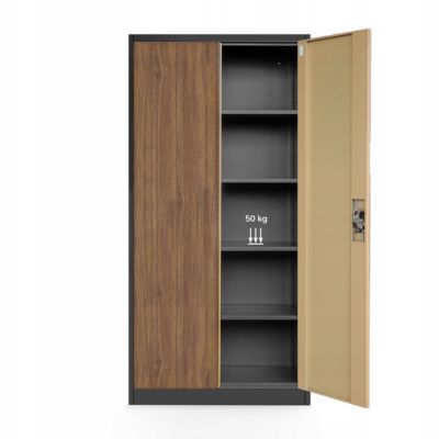 Armoire en métal verrouillable JAN, 900 x 1850 x 400 mm, Eco Design: anthracite/ couleur noyer