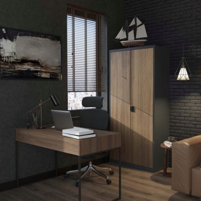 Armoire en métal verrouillable JAN, 900 x 1850 x 400 mm, Eco Design: anthracite/ couleur noyer