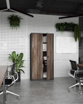 Armoire en métal verrouillable JAN, 900 x 1850 x 400 mm, Eco Design: anthracite/ couleur noyer
