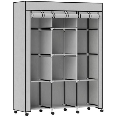 Armoire en tissu, solution de rangement, 8 étagères, 2 tringles, Armoire de rangement modulable, Penderie avec étagères, grise