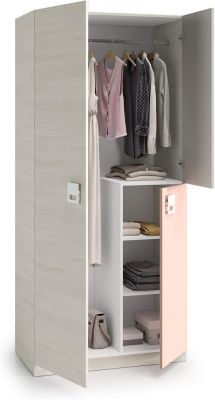 Armoire enfant avec 2 portes coloris blanc alpes / rose - 200 x 90 x 52 cm