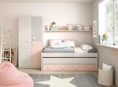Armoire enfant avec 2 portes coloris blanc alpes / rose - 200 x 90 x 52 cm