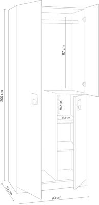 Armoire enfant avec 2 portes coloris blanc alpes / rose - 200 x 90 x 52 cm