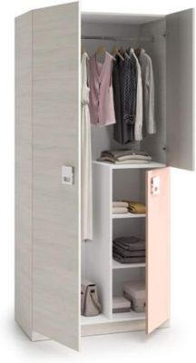 Armoire enfant avec 2 portes coloris blanc alpes / rose - 200 x 90 x 52 cm
