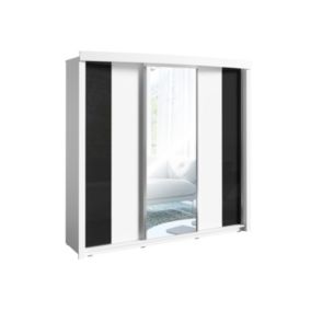 Armoire, garde robe DUBLIN trois portes coulissantes. Coloris blanc mat et noir brillant. Meuble pour chambre à coucher.