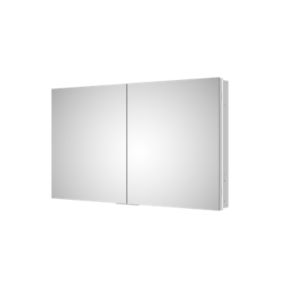 Armoire à glace aluminium murale salle de bain et toilettes, étagère miroir LED encastrée + prise, UP7012, H.70cm x L.120cm