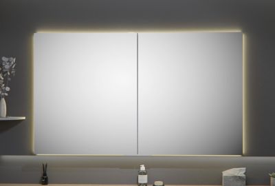 Armoire à glace aluminium murale salle de bain et toilettes, étagère miroir LED encastrée + prise, UP7012, H.70cm x L.120cm